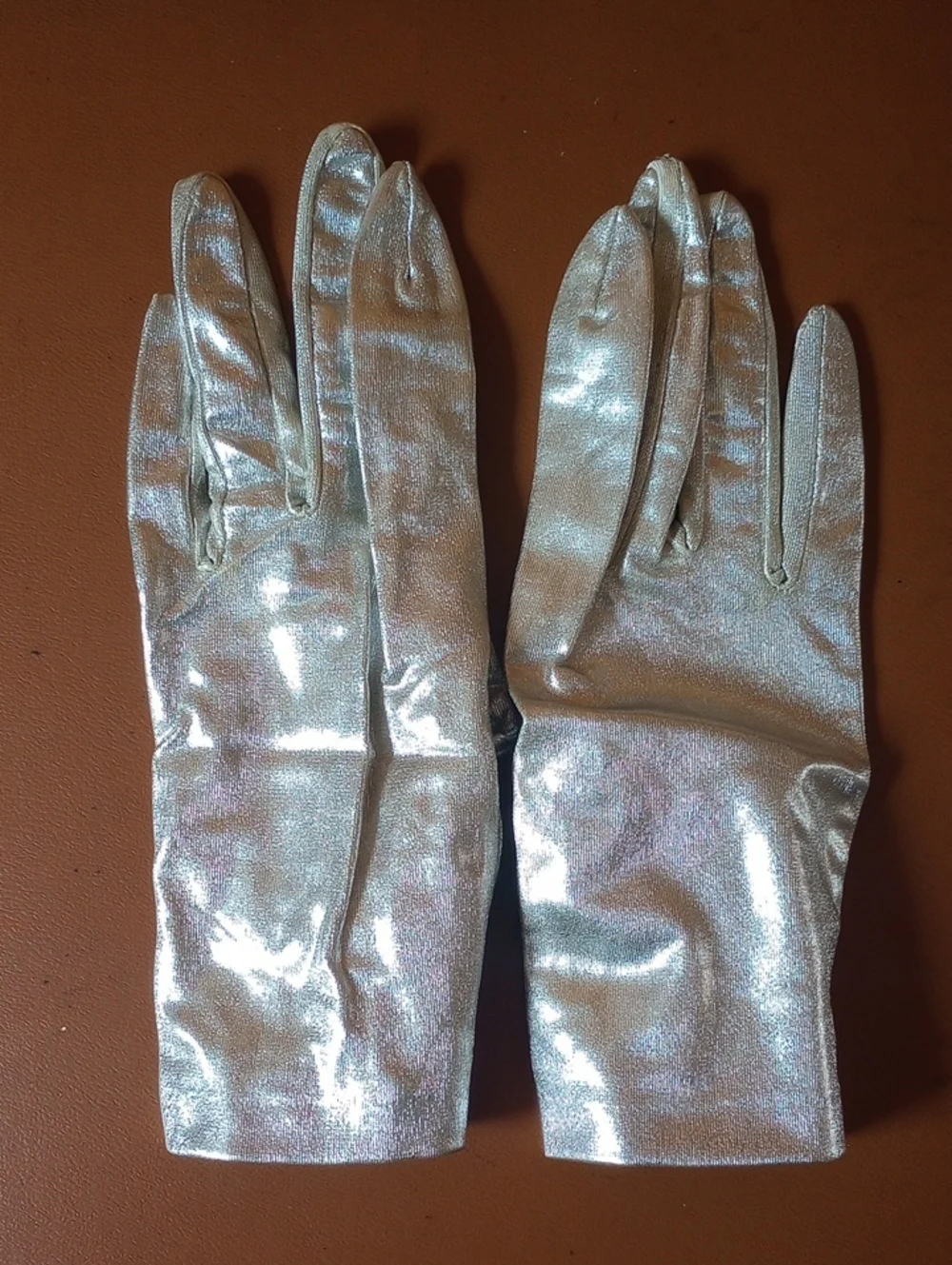 Vintage Retro Metallic Silver Fancy Formal Prom Gloves w/ Buttons at the Cuffs